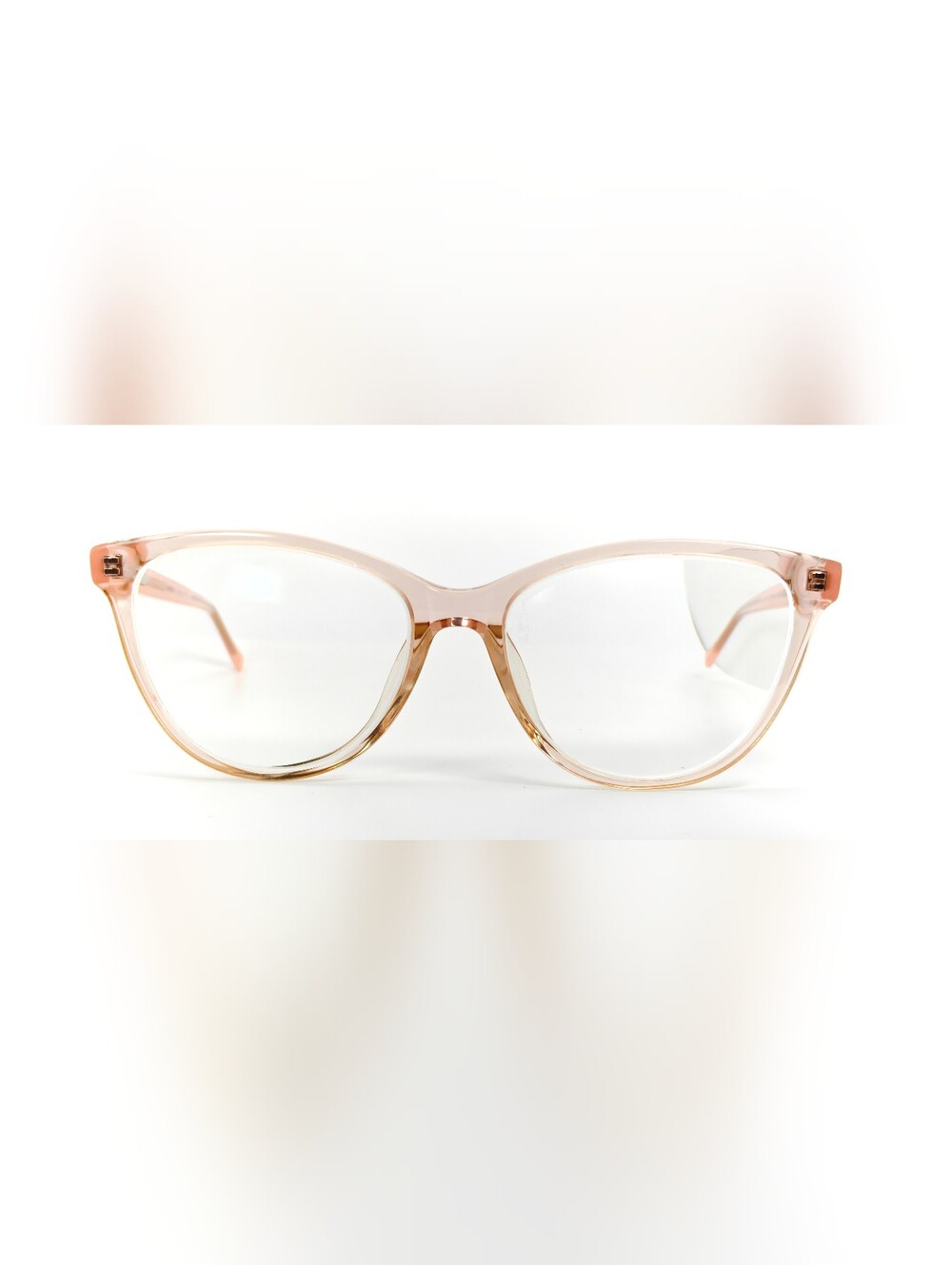 Sing. Subtle Pink Transparent Front Matte Temple Cat-Eye Frame.